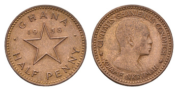 Гана 1/2 пенни 1958 год-тип KM 1 бронза aUNC 4623-1038
