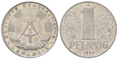 ГДР 1 пфенниг 1975 А KM 8.1 алюминий 4615-1251