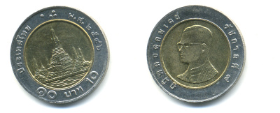 ТАИЛАНД 10 БАТ 2003 2546 ГОД KM 227 биметалл UNC 86-1626