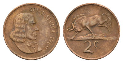 ЮАР 2 цента 1969 Ян ван Рибек (1619-1677), South Africa, легенда на английском, антилопа KM 66.1 бронза 4122-446
