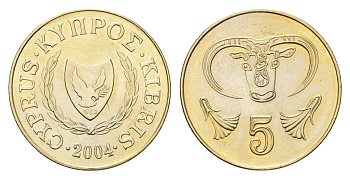 Кипр 5 центов 2004 KM 55.3 никель латунь UNC 4148-156