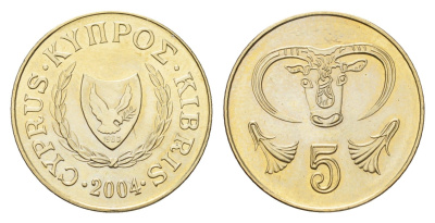 Кипр 5 центов 2004 KM 55.3 никель латунь UNC 4148-156