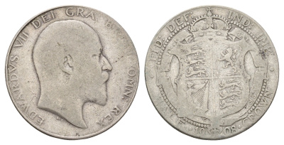 Великобритания 1/2 кроны 1908 Эдуард VII (1901-1910) KM 802, Spink 3980 серебро 443-1624