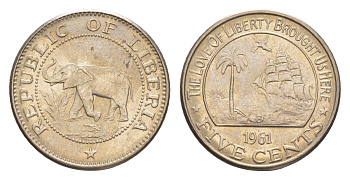 Либерия 5 центов 1961  KM 14 медно-никель  aUNC  4659-433