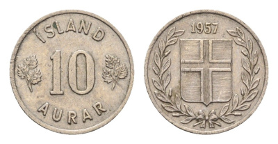 Исландия 10 эйре 1957 KM 10 медно-никель aUNC 4649-763