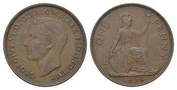 Великобритания 1 пенни 1939 Георг VI (1936-1952) КМ 845, Spink 4114 бронза 4117-1244