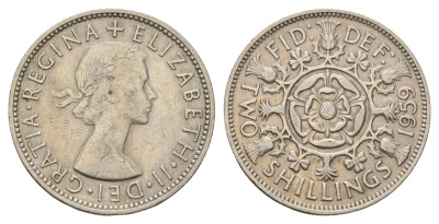 Великобритания 2 шиллинга (флорин) 1959 Елизавета II (1952-2022) KM 906, Spink 4146 медно-никель 4183-434