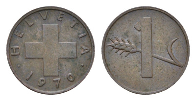 Швейцария 1 раппен 1970 KM 46 бронза 4684-617
