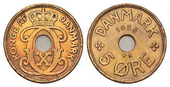 Дания 5 эре 1928 N, Кристиан X (1912-1947) KM 828 бронза 4700-816