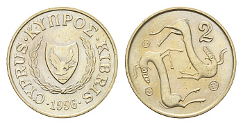 Кипр 2 цента 1996 KM 54.3 никель латунь UNC 4618-643