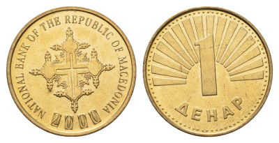 Македония 1 денар 2000 год-тип KM 27 латунь UNC 4688-752