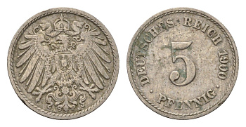 Германия 5 пфеннигов 1900 A KM 11, J. 12 медно-никель 4696-615