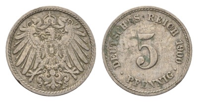 Германия 5 пфеннигов 1900 A KM 11, J. 12 медно-никель 4696-615