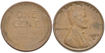 США 1 ЦЕНТ 1952 D, ЛИНКОЛЬН KM А132 медь цинк 218-242