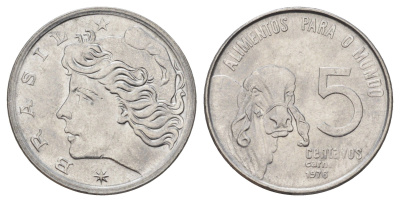Бразилия 5 сентаво 1976 ФАО - Зебу KM 587 нержавеющая сталь UNC 220-149