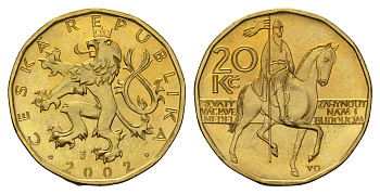 Чехия 20 крон 2002 KM 5 сталь плакированная латунью UNC 4163-556