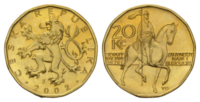 Чехия 20 крон 2002 KM 5 сталь плакированная латунью UNC 4163-556