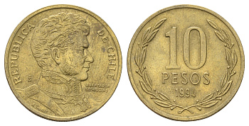 Чили 10 песо 1994 KM 228 никель латунь UNC 4155-324