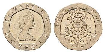 Великобритания 20 пенсов 1982 Елизавета II (1952-2022) KM 931, Spink 4230 (G1) медно-никель aUNC 4187-846