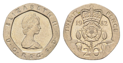 Великобритания 20 пенсов 1982 Елизавета II (1952-2022) KM 931, Spink 4230 (G1) медно-никель aUNC 4187-846