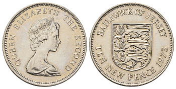 Джерси 10 новых пенсов 1975 герб, Елизавета II (1952-2022) KM 33 медно-никель UNC 4512-743