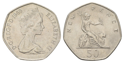 Великобритания 50 пенсов 1969 Елизавета II (1952-2022) KM 913, Spink 4223 (H1) медно-никель aUNC 4140-642