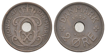 Дания 2 эре 1927 NCH, Кристиан X (1912-1947) KM 827 бронза 4701-627