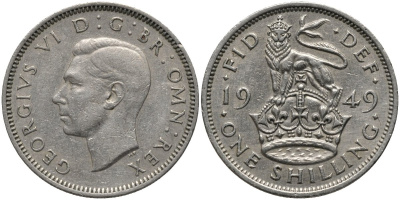Великобритания 1 шиллинг 1949 Георг VI (1936-1952), Английский герб KM 876, Spink 4108 медно-никель 4577-717