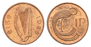 Ирландия 1 пенни 1988 мифологическая птица лира KM 20 бронза UNC 4690-445