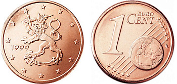 Финляндия 1 евроцент 1999 KM 98 сталь плакированная медью UNC 650-1621
