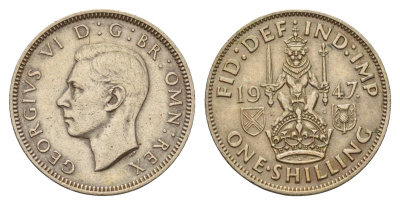 Великобритания 1 шиллинг 1947 Георг VI (1936-1952), Шотландский герб KM 864, Spink 4104 медно-никель 4182-213