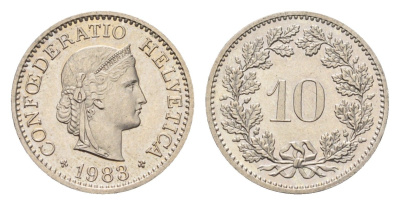 Швейцария 10 раппенов 1983 KM 27 медно-никель 4685-263