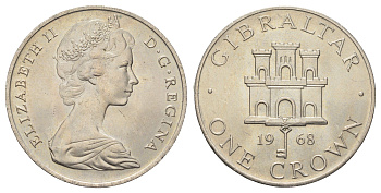 Гибралтар 1 крона 1968 Елизавета II (1952-2022), старый замок KM 4 медно-никель UNC 4578-632