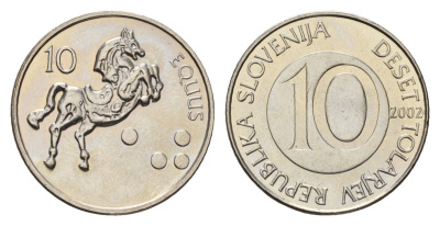 Словения 10 толаров 2002 KM 41 медно-никель UNC 4402-1022