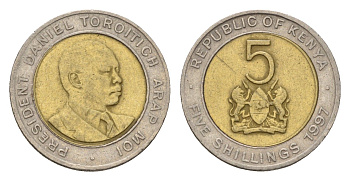 Кения 5 шиллингов 1997 Дэниэл арап Мои KM 30 биметалл 4682-646