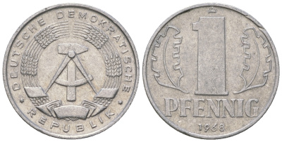 ГДР 1 пфенниг 1968 А КМ 8.1 алюминий 4615-1213