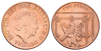 Великобритания 2 пенса 2015 Елизавета II (1952-2022) KM 1333 сталь плакированная медью 4671-552