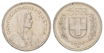 Швейцария 5 франков 1987 B KM 40a.3 медно-никель 4536-1022