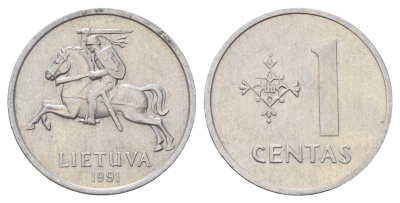 Литва 1 цент (сент) 1991 год-тип KM 85 алюминий 4682-154
