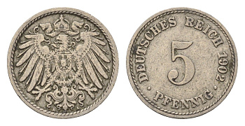 Германия 5 пфеннигов 1902 A, Вильгельм II (1888-1918) KM 11, J. 12 медно-никель 4684-215