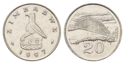 Зимбабве 20 центов 1997 мост Бирченоу KM 4 медно-никель aUNC 4700-1133