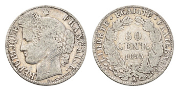 Франция 50 сантимов 1895 A KM 834 серебро 54-629