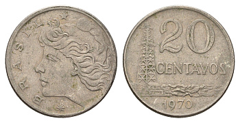 Бразилия 20 сентаво 1970 год-тип KM 579.2 медно-никель 4561-257
