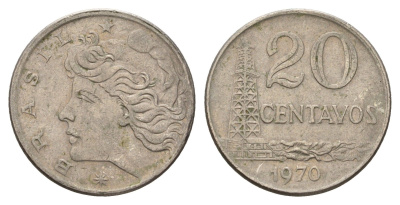 Бразилия 20 сентаво 1970 год-тип KM 579.2 медно-никель 4561-257