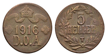 Германская Восточная Африка 5 геллеров 1916 T, год-тип KM 14 латунь 1528-1114
