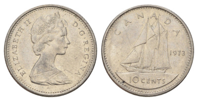 Канада 10 центов 1973 Елизавета II (1952-2022), парусник KM 77 никель 4689-537