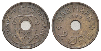 Дания 2 эре 1930 N, Кристиан X (1912-1947) KM 827 бронза 4701-759