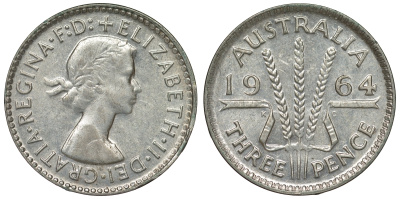 Австралия 3 пенса 1964 Елизавета II (1952-2022) KM 57 серебро 71-969