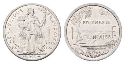 Французская Полинезия 1 франк 1993 KM 11 алюминий UNC 179-856
