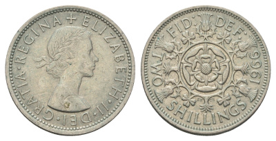 Великобритания 2 шиллинга (флорин) 1966 Елизавета II (1952-2022) KM 906, Spink 4146 медно-никель 4183-625